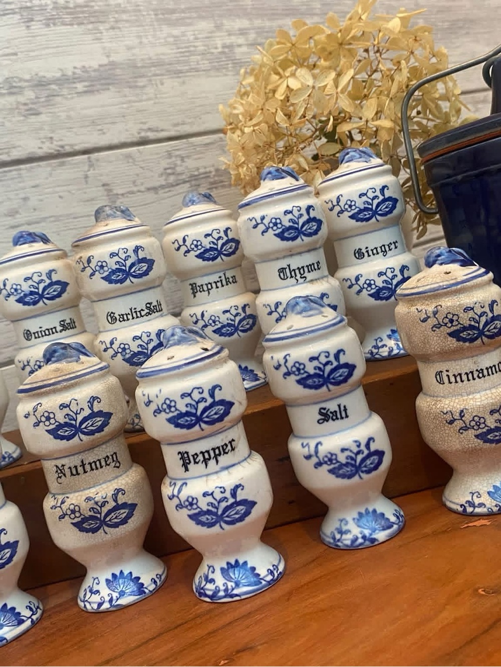 Blue and White Ceramic Spice Jar Set - Decorative Home Art